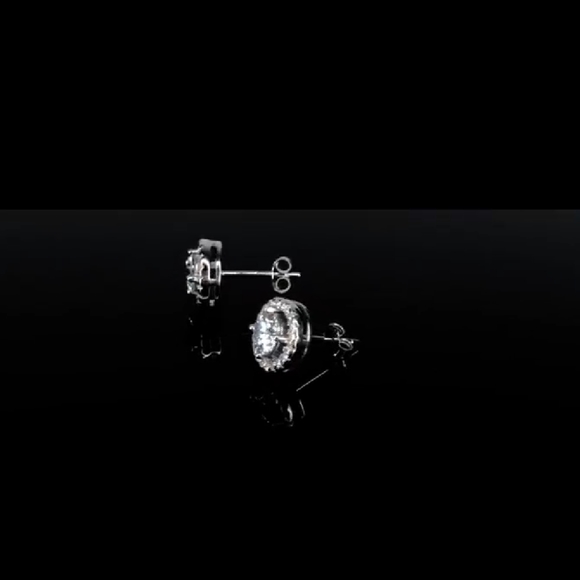 Halo Stud Diamond Earrings in Silver - Picture 4 of 7